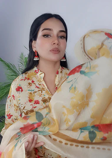 Namal Zara Ltd Summer Pret Lawn Light Yellow Floral Design Women 3pcs