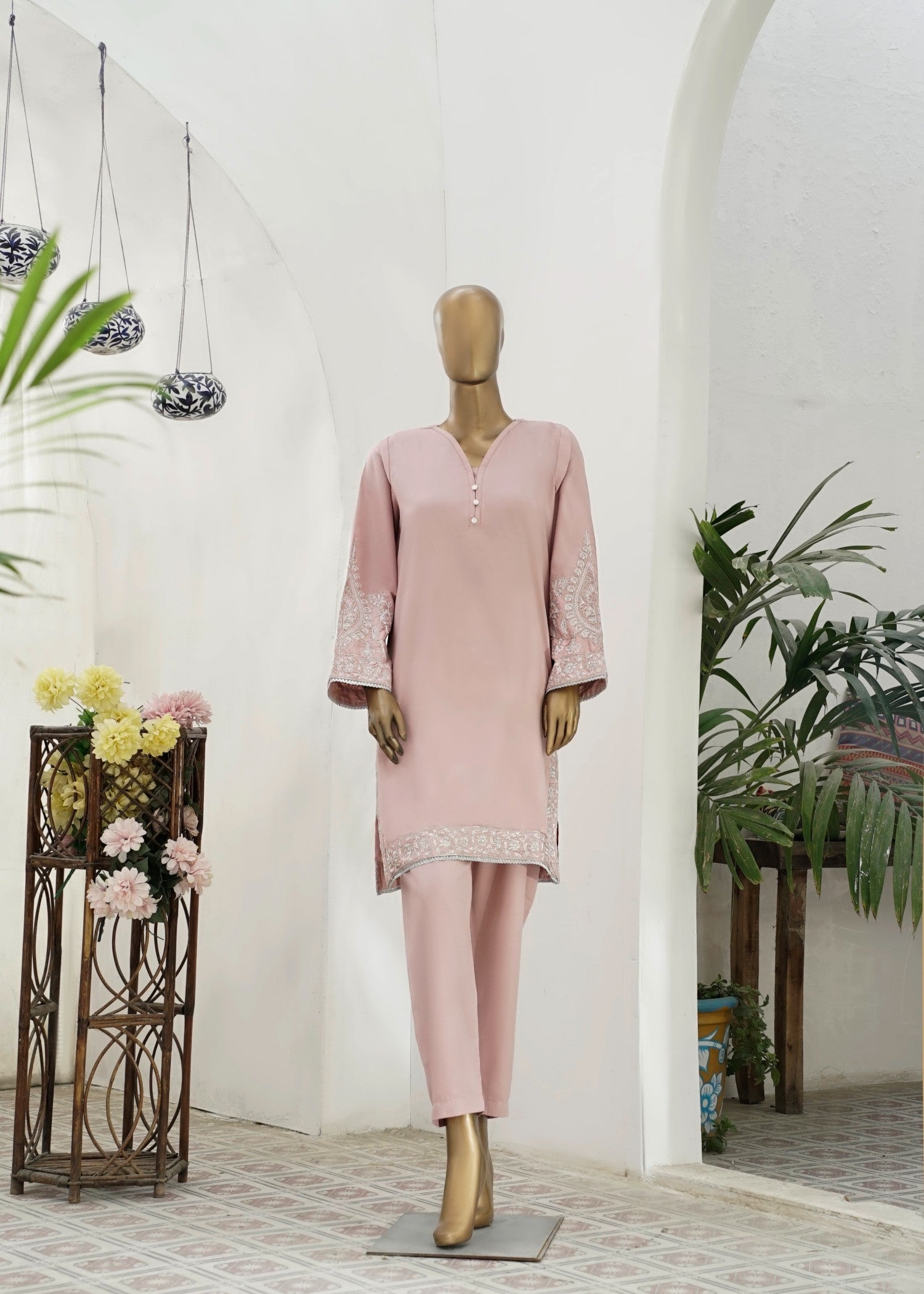 AYLA STUDIO Solid Embroidered SE250403 GULBADAN Women 2pcs