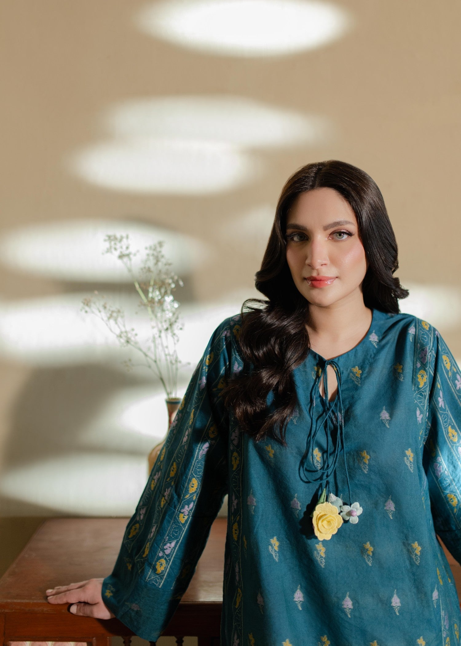 Azulie Teal Woven Kurta by Women 1pcs