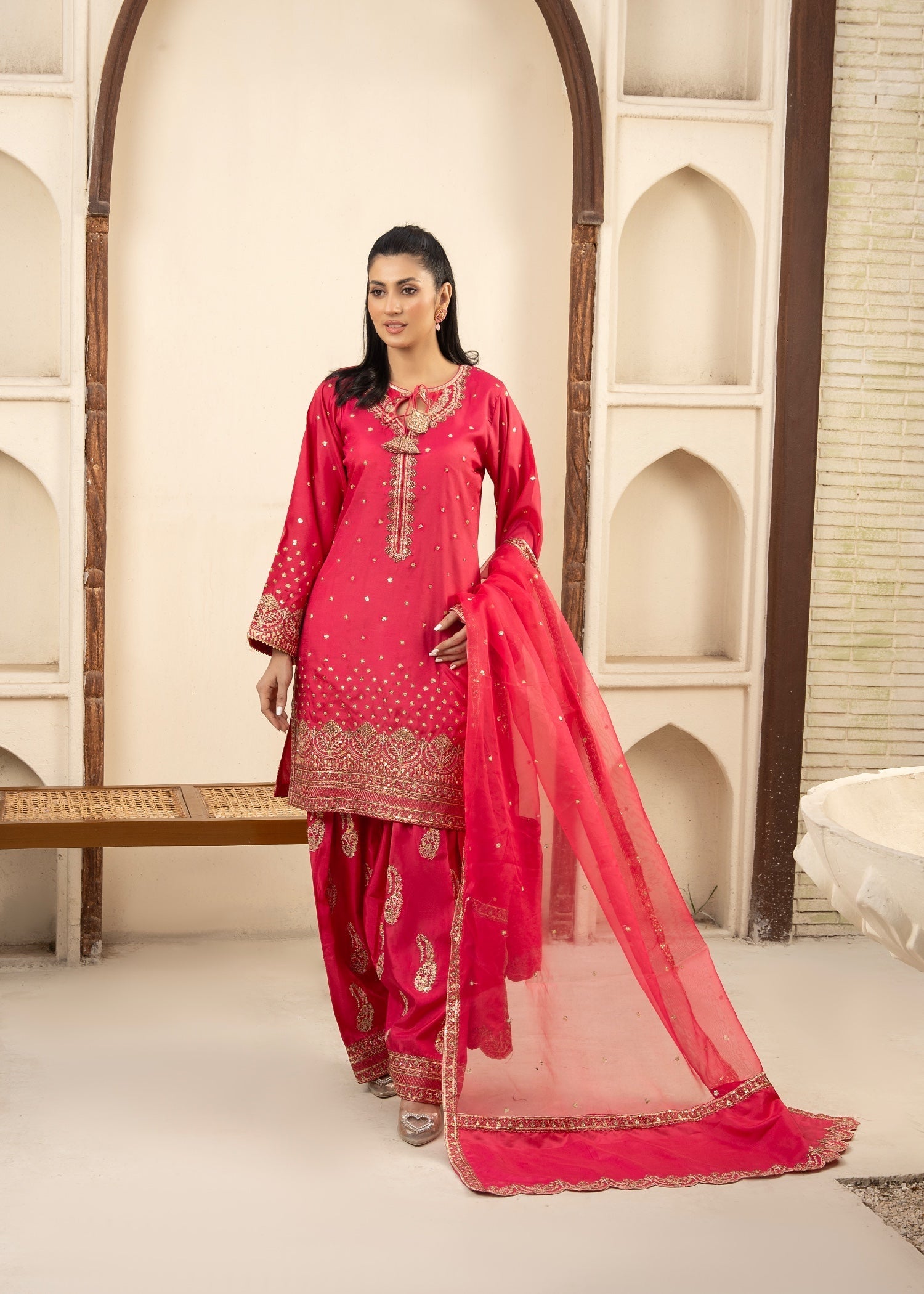 Maira Fashion Shocking Pink Kurta Set Women 3pcs