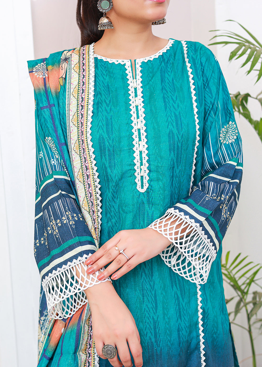 Green Blue Printed stitched lawn suit Women 3pcs