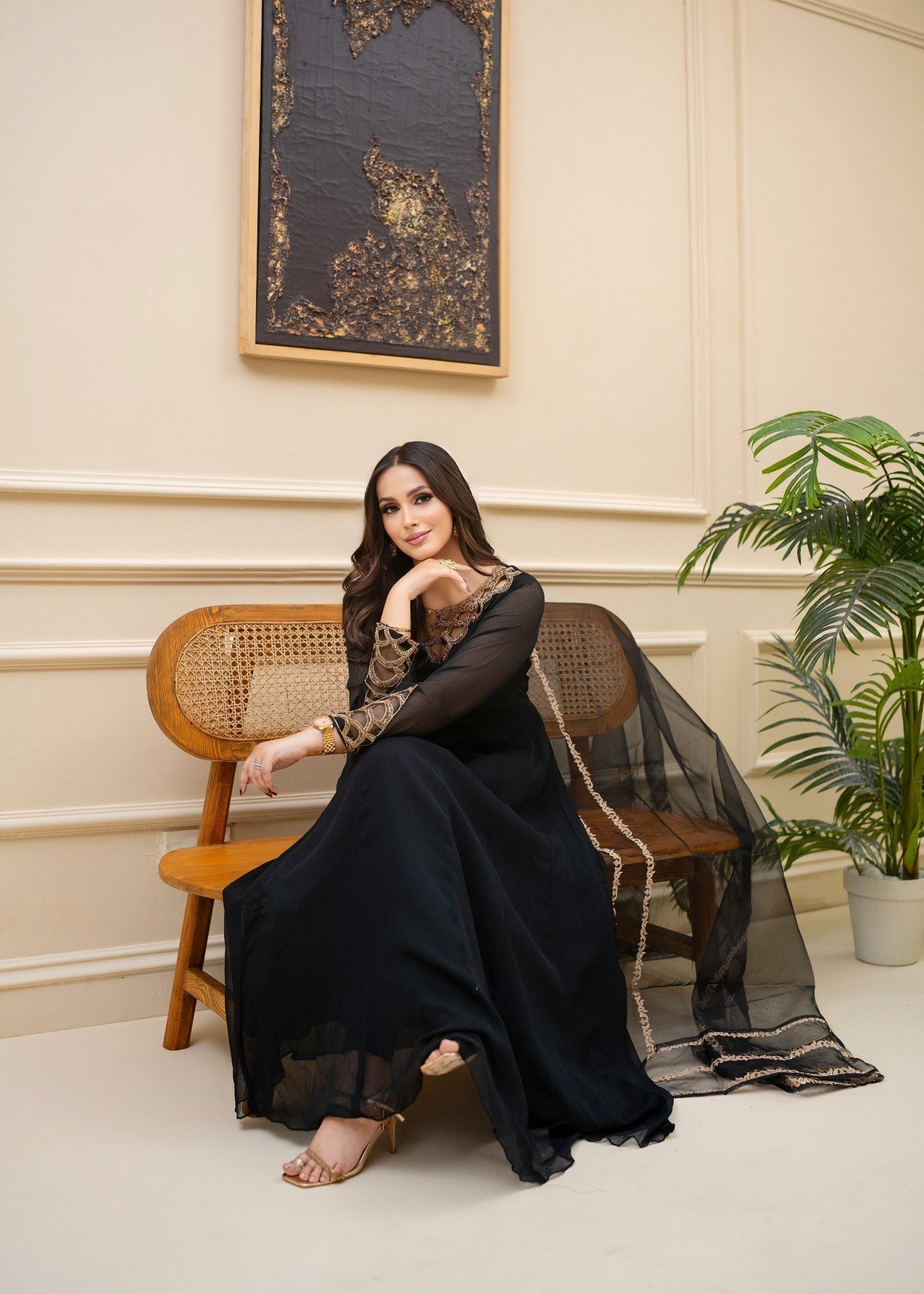 Alyssa BLACK CHIFFON MAXI ALL307 Women 3pcs