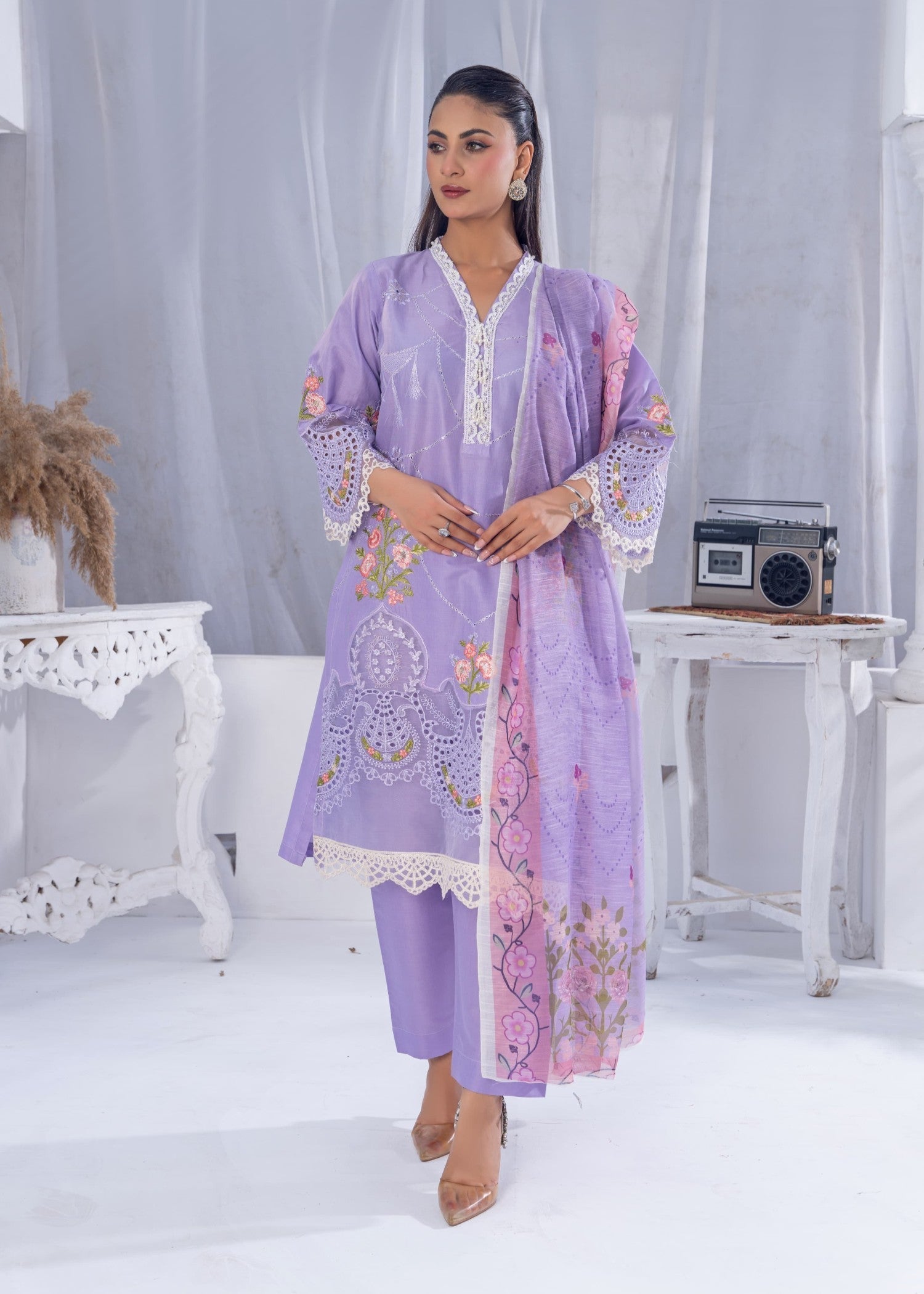 Sajfi Closet Luxury Cotton Stitched for Women | Lavender Women 3pcs
