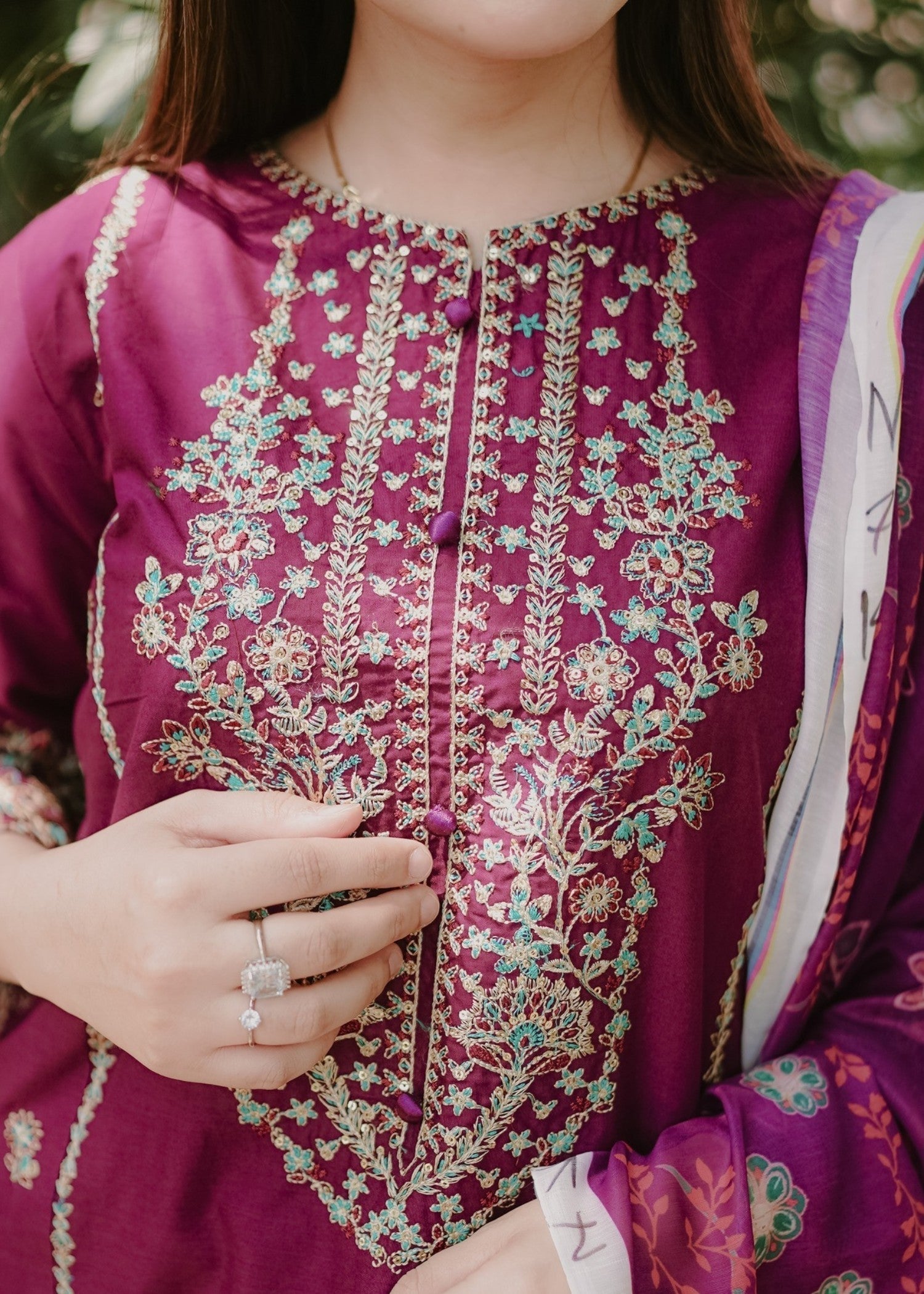 Haraj Collections Plum Embroidered Lawn Cotton Women 3pcs