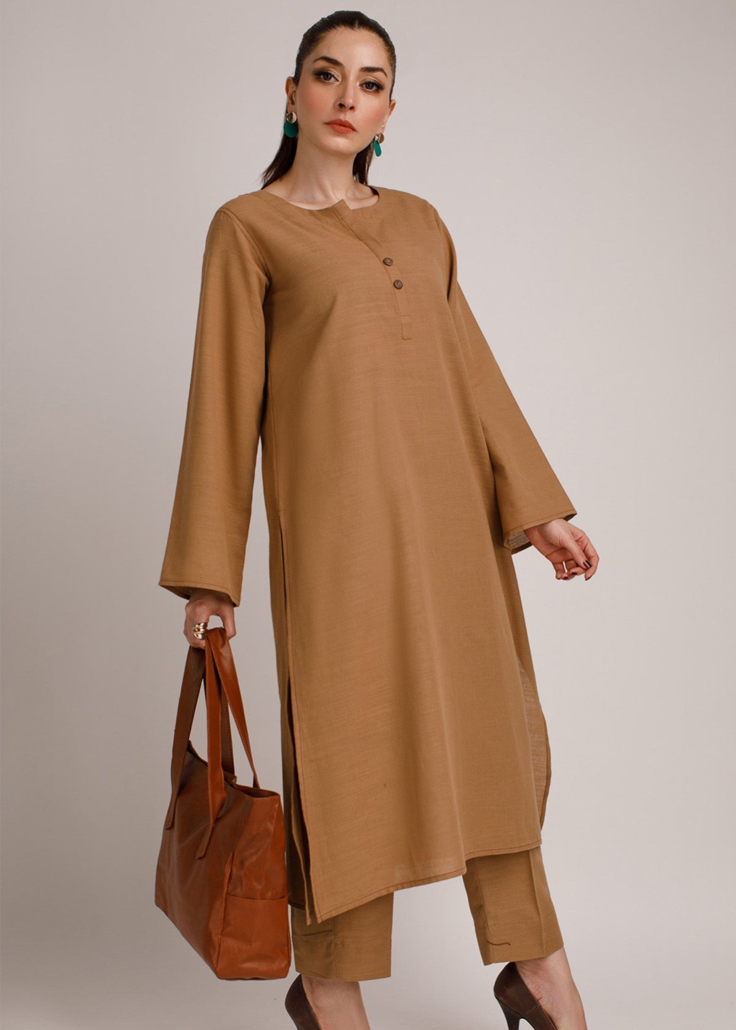 Peach Republic Pastel Brown Khaddar Suit Women 2pcs