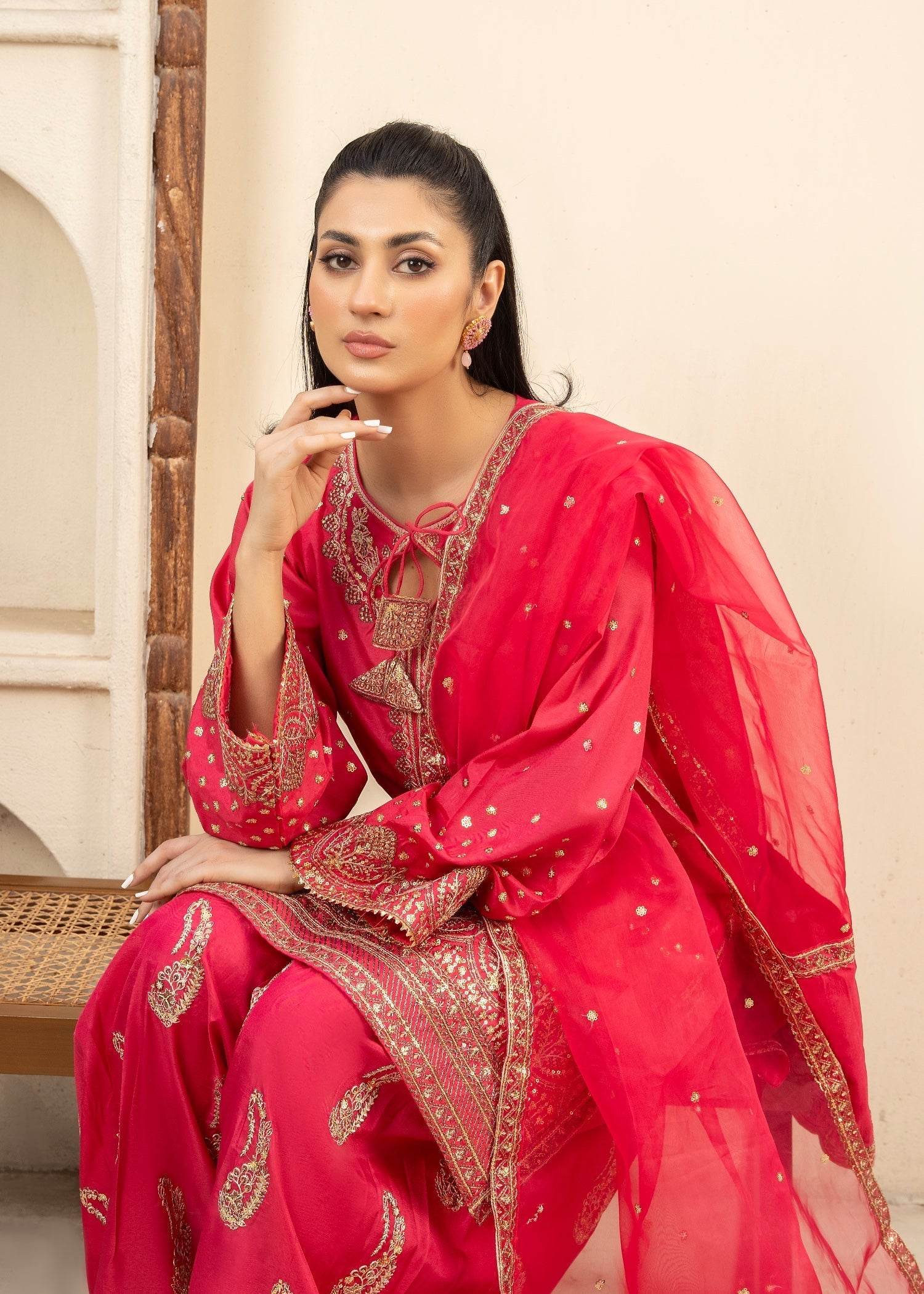 Maira Fashion Shocking Pink Kurta Set Women 3pcs