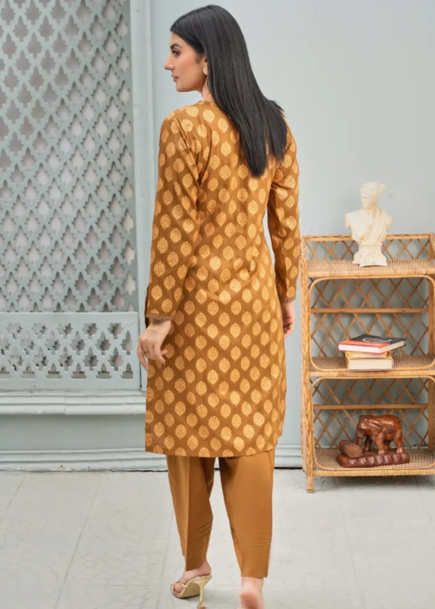 Designer Rack block print mustard Women 2pcs