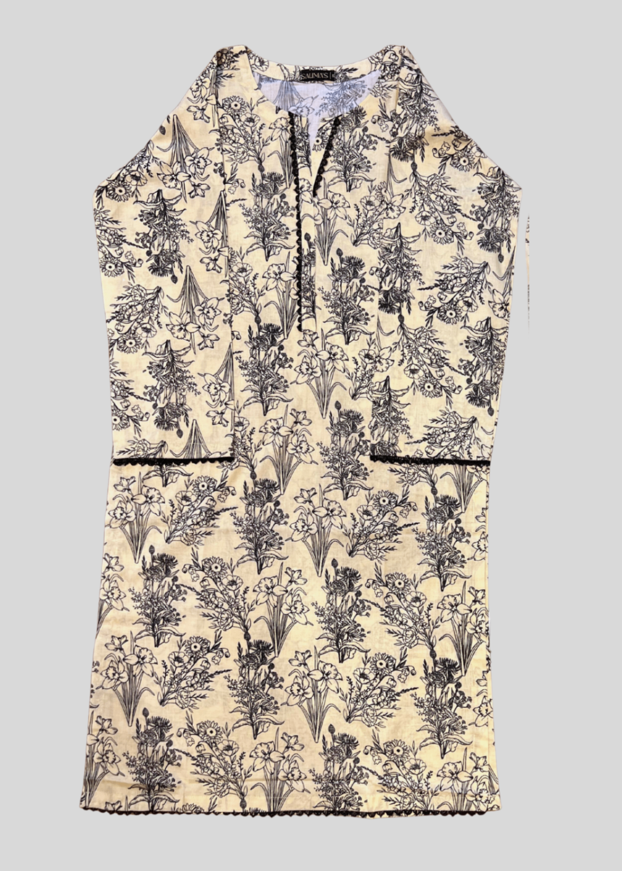 Salimas Women’s Stitched Lawn Suit – Beige with Black Floral Print (Spring Collection) Women 2pcs