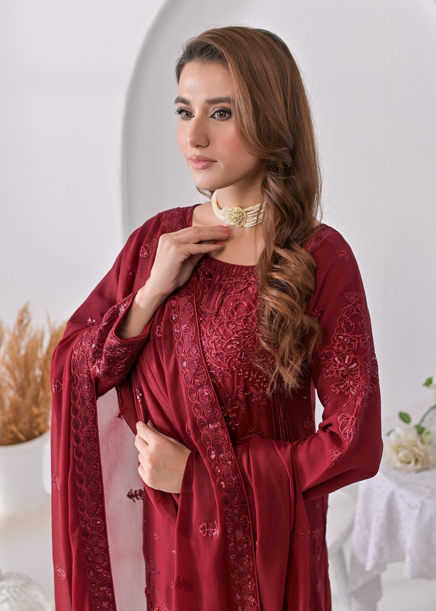 Qasim Anwer By Chandni Bridals LYDIA (MAROON) Women 3pcs