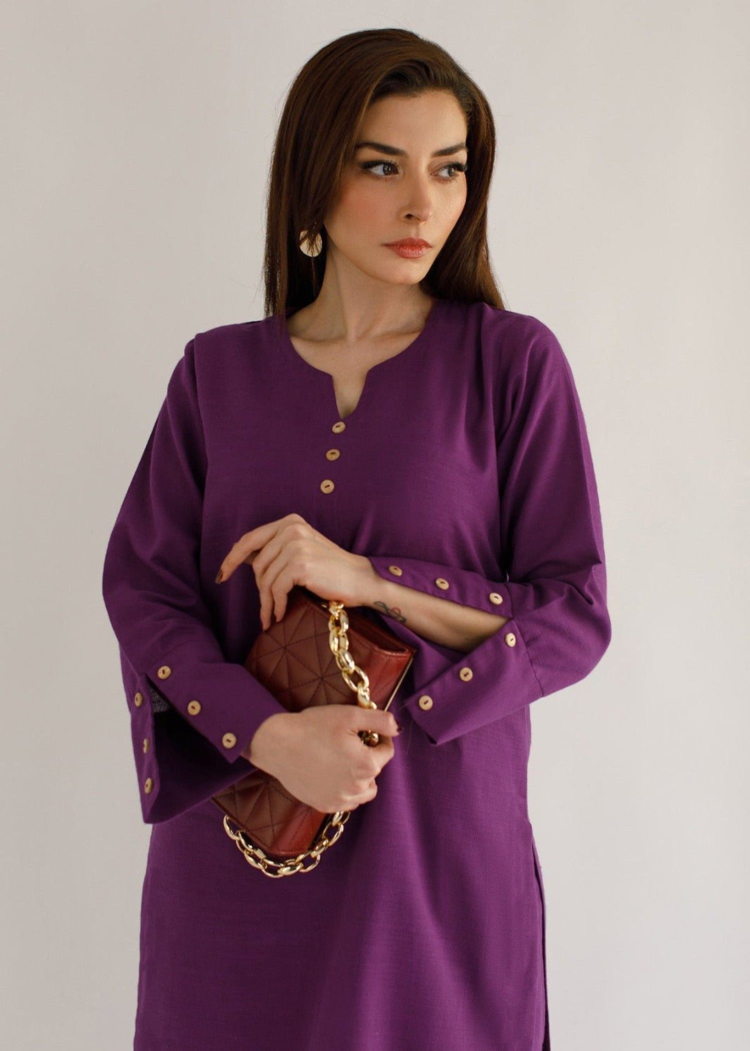 Peach Republic Purple Khaddar Suit Women 2pcs