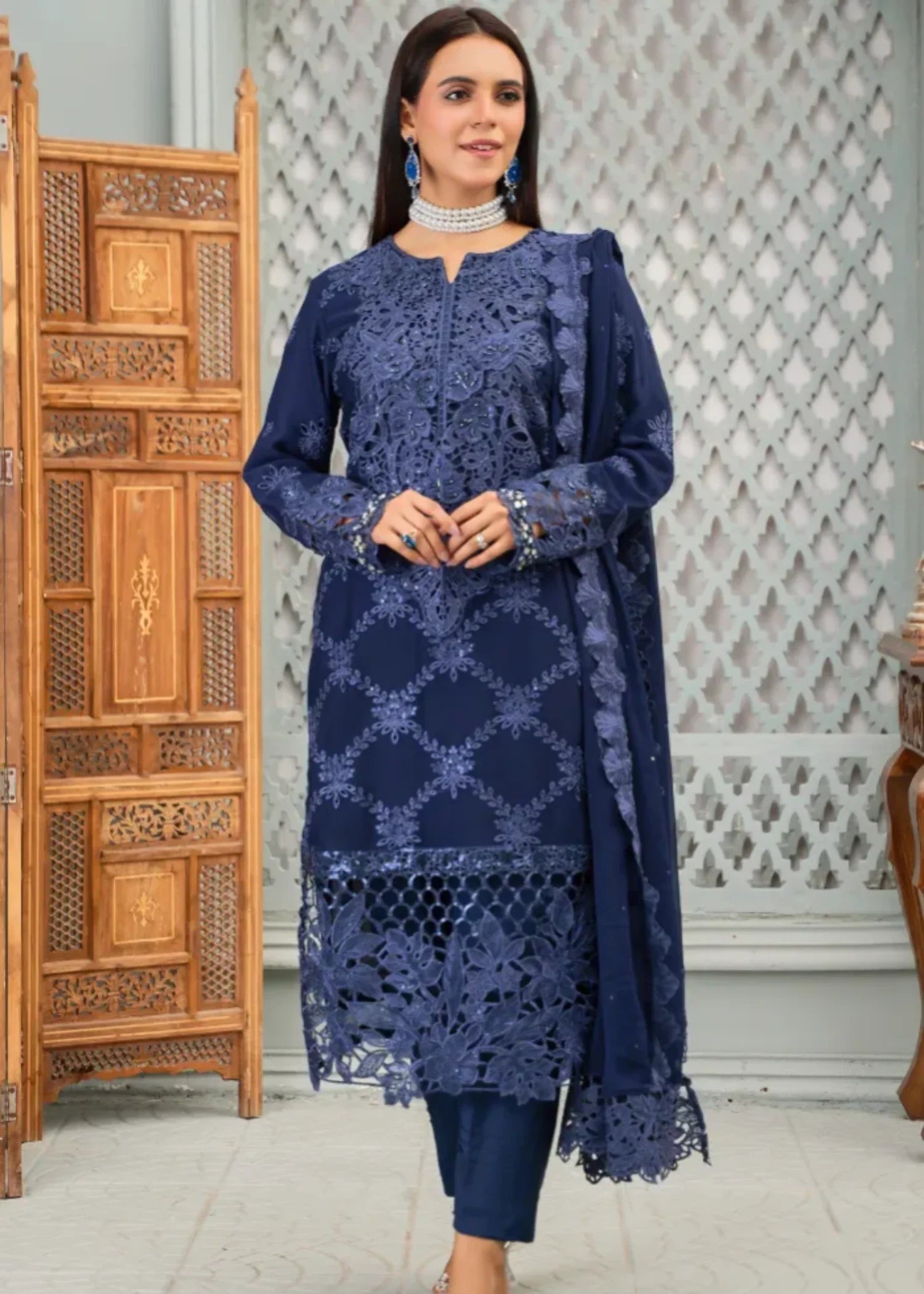 Designer Rack chiffon navy blue Women 3pcs