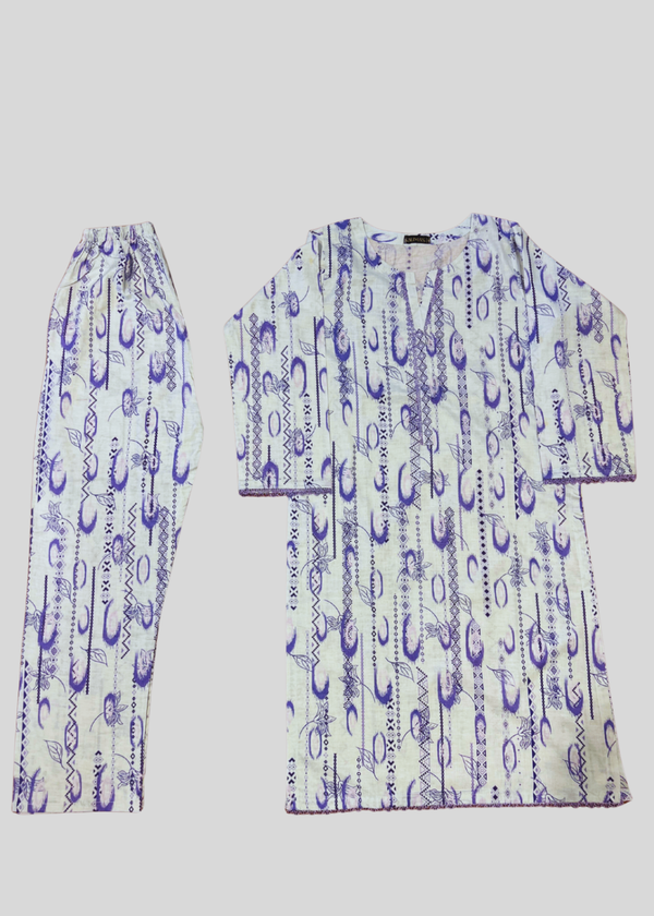 Salimas Abstract white & Indigo Stitched Lawn Suit Women 2pcs