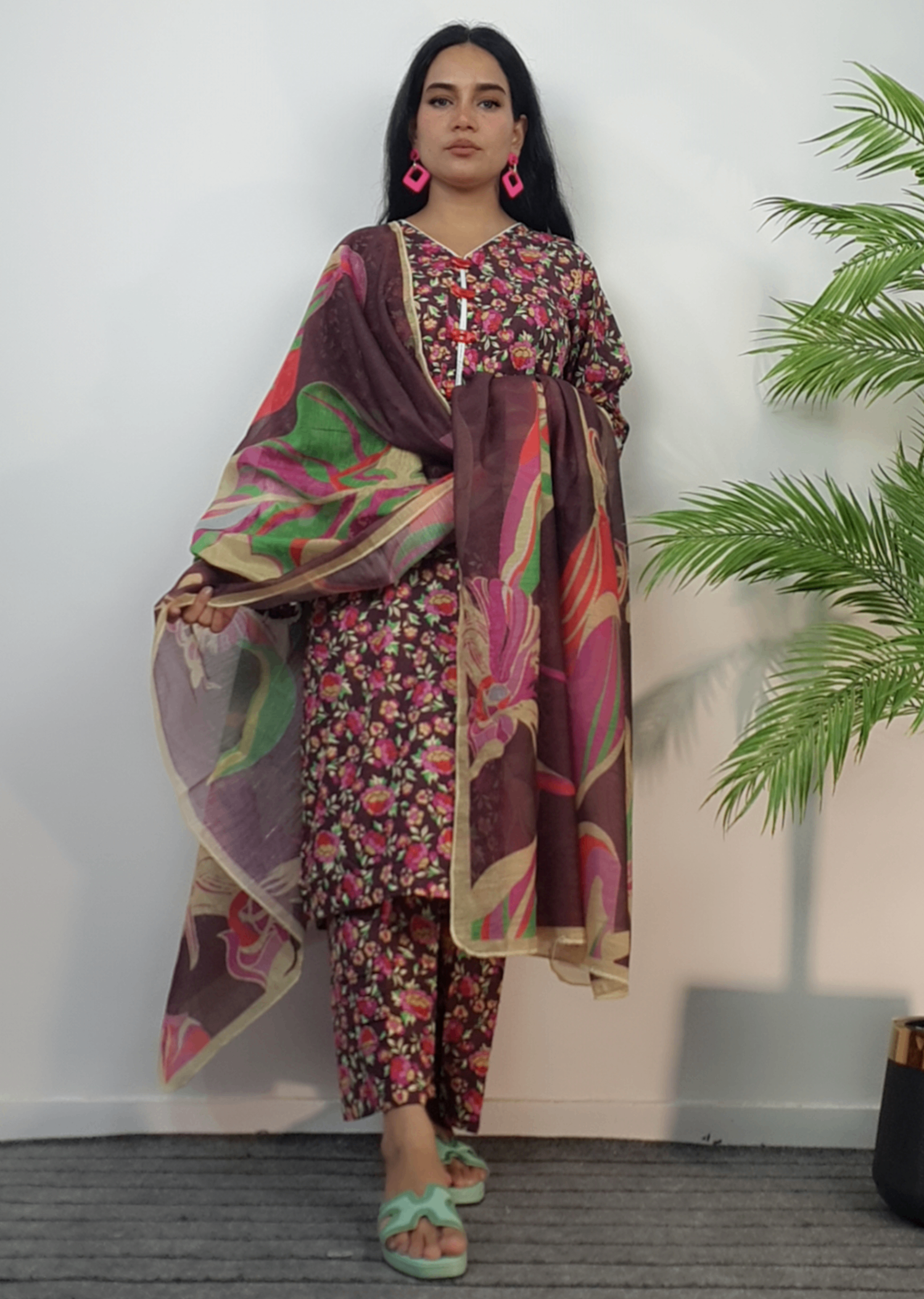 Namal Zara Ltd Summer Pret Lawn Burnt Umber Floral Design Women 3pcs