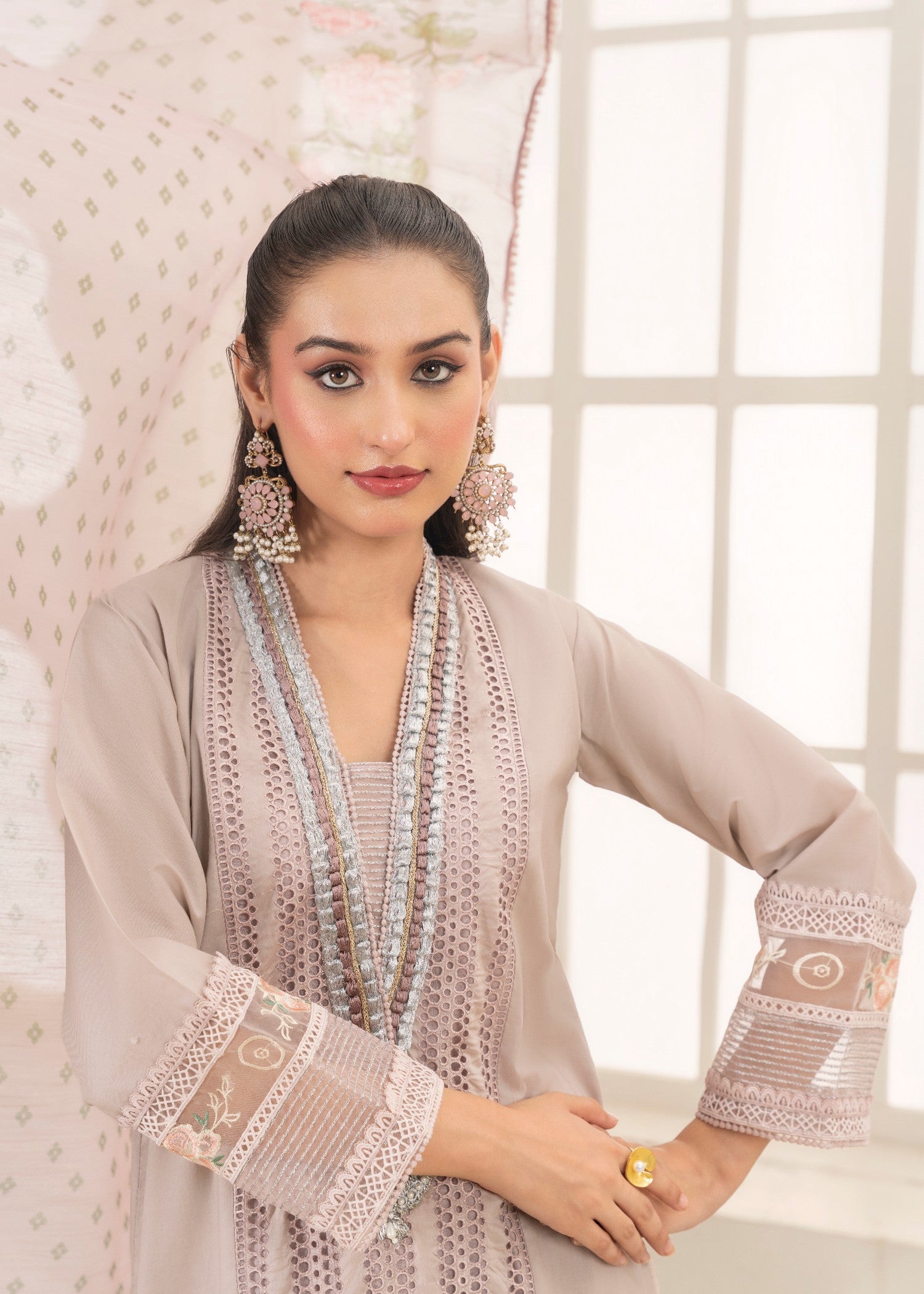 Khubsurat 3558 KH CT Lilac Embroidery Long Shirt Cotton Women 3pcs