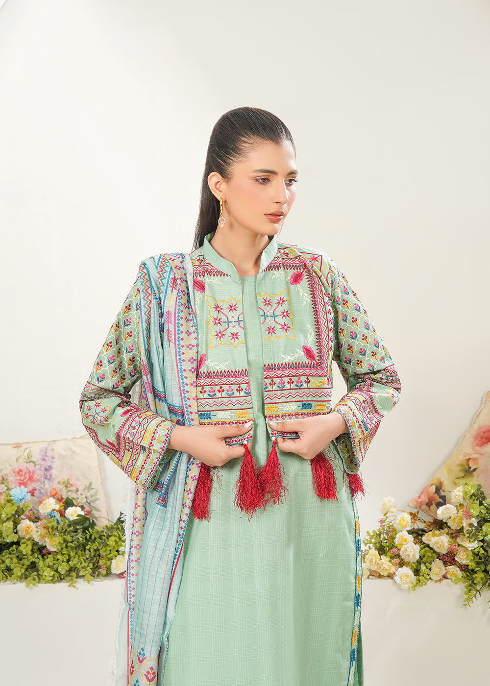 Elara Official Embroidered Lawn Suit with Jacket Women 3pcs