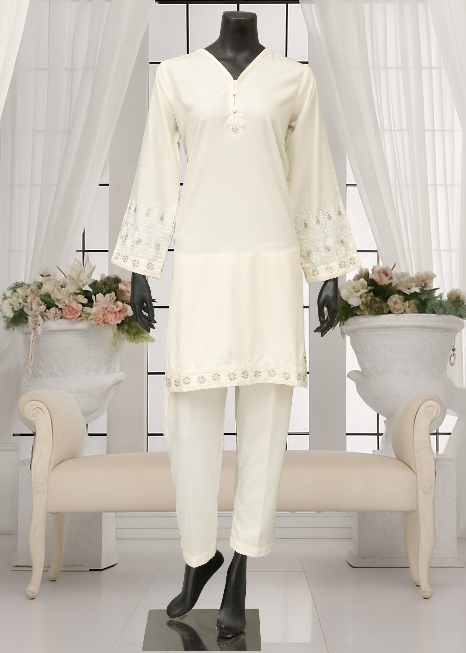 AYLA STUDIO Solid Embroidered SE250405 CHANDNI Women 2pcs