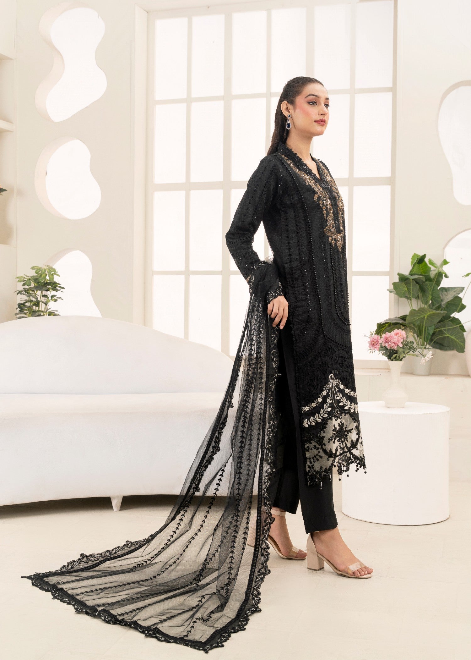 Khubsurat 3841 KH OR NT Black Embroidery Women 3pcs