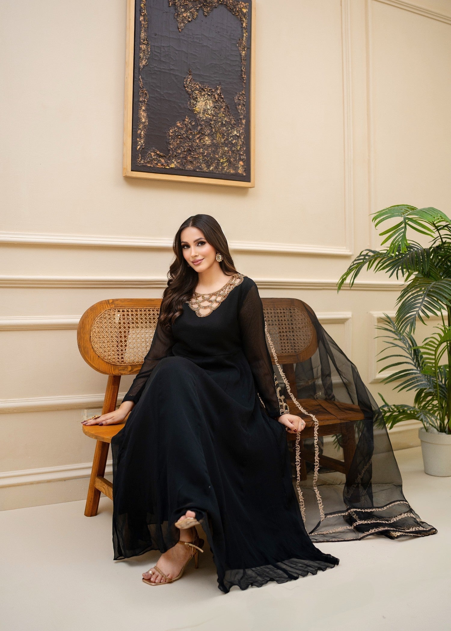 Alyssa BLACK CHIFFON MAXI ALL307 Women 3pcs