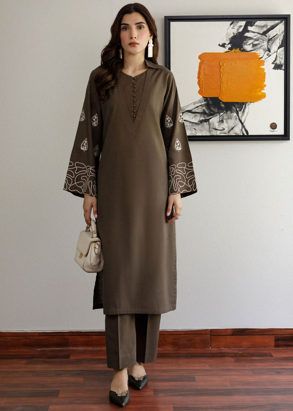 Peach Republic Olive Brown Embroidered Dress Women 2pcs