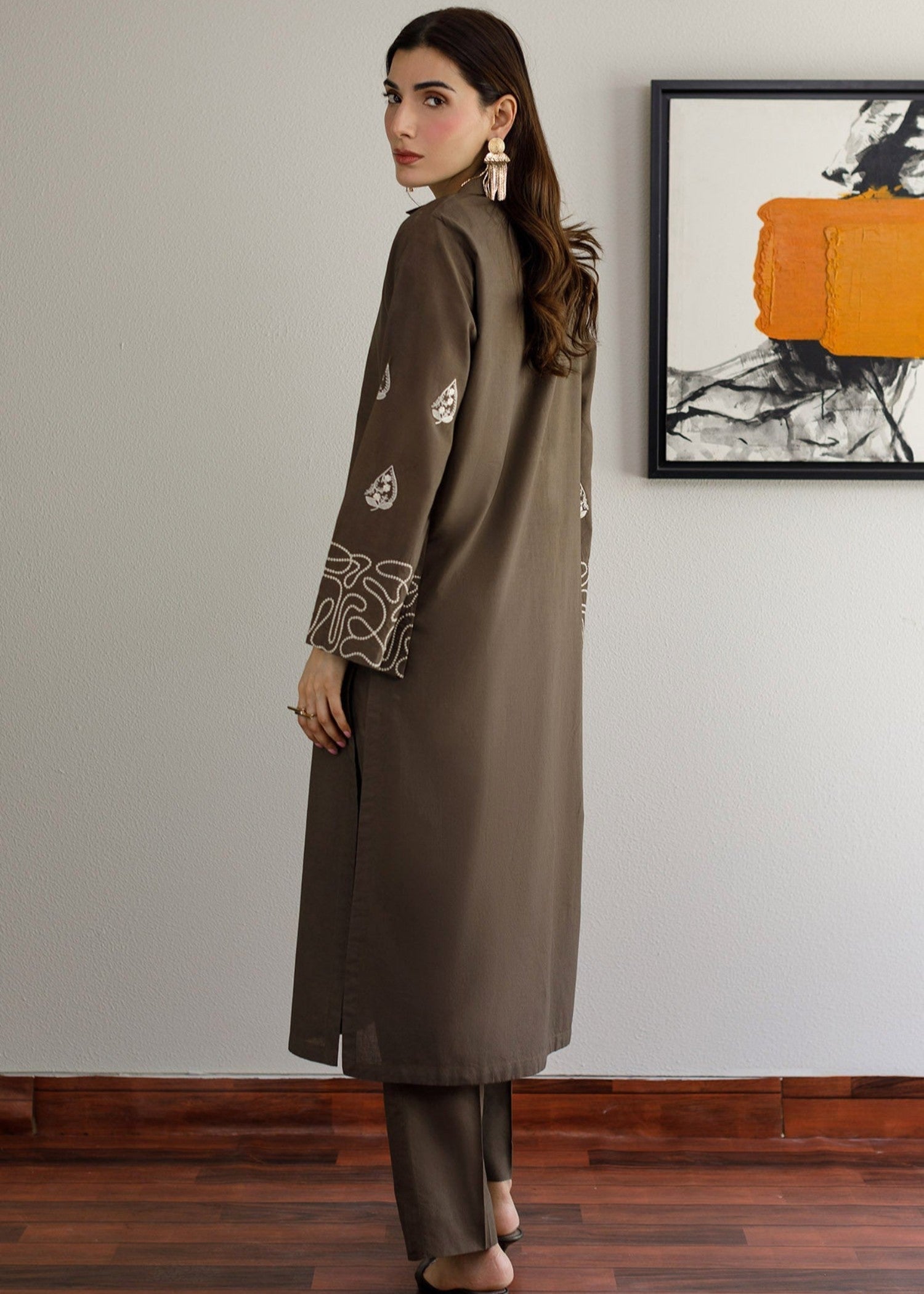 Peach Republic Olive Brown Embroidered Dress Women 2pcs