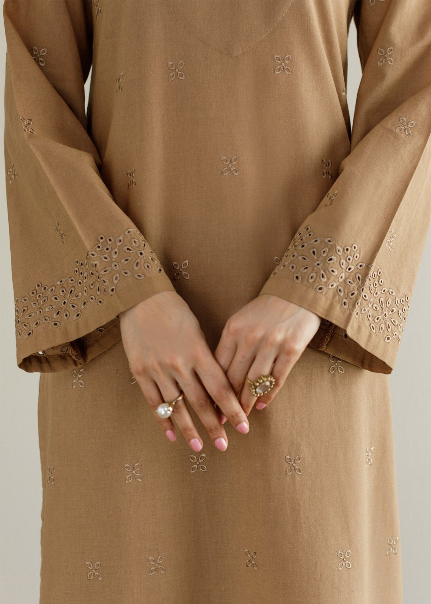 Peach Republic Pastel Brown Schiflli Dress Women 2pcs