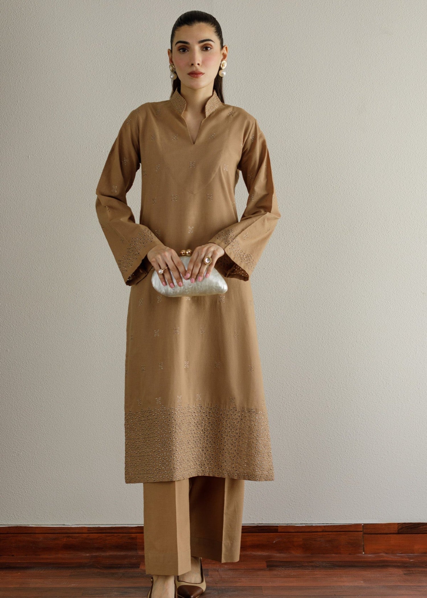 Peach Republic Pastel Brown Schiflli Dress Women 2pcs