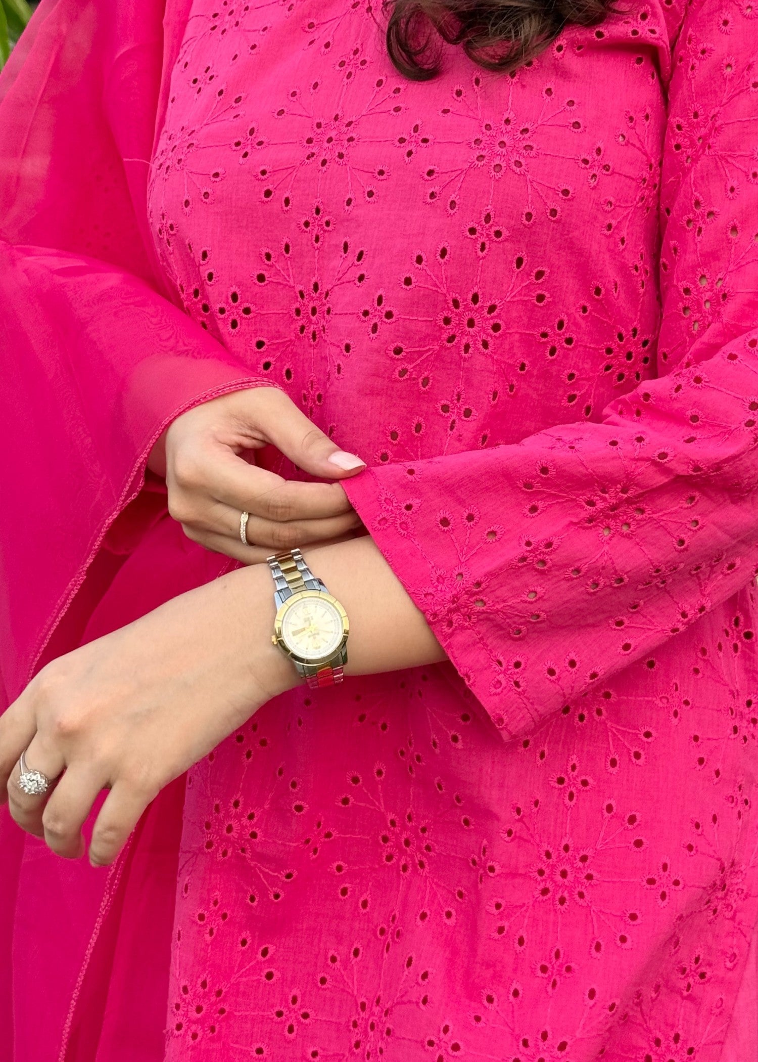 Naaz Couture Farshi Chikankari Shalwar Kameez Fuscia Pink Women 3pcs