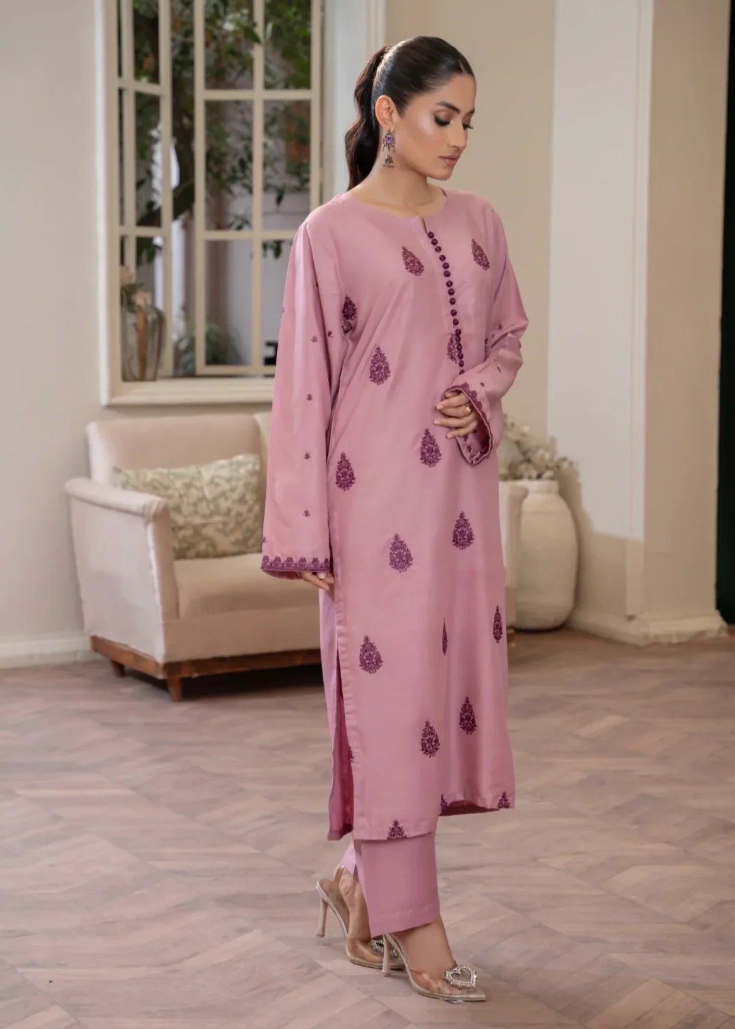 Sajfi Closet Flamingo Embroidered Stitched Suit for Women | Summer Collection Women 2pcs