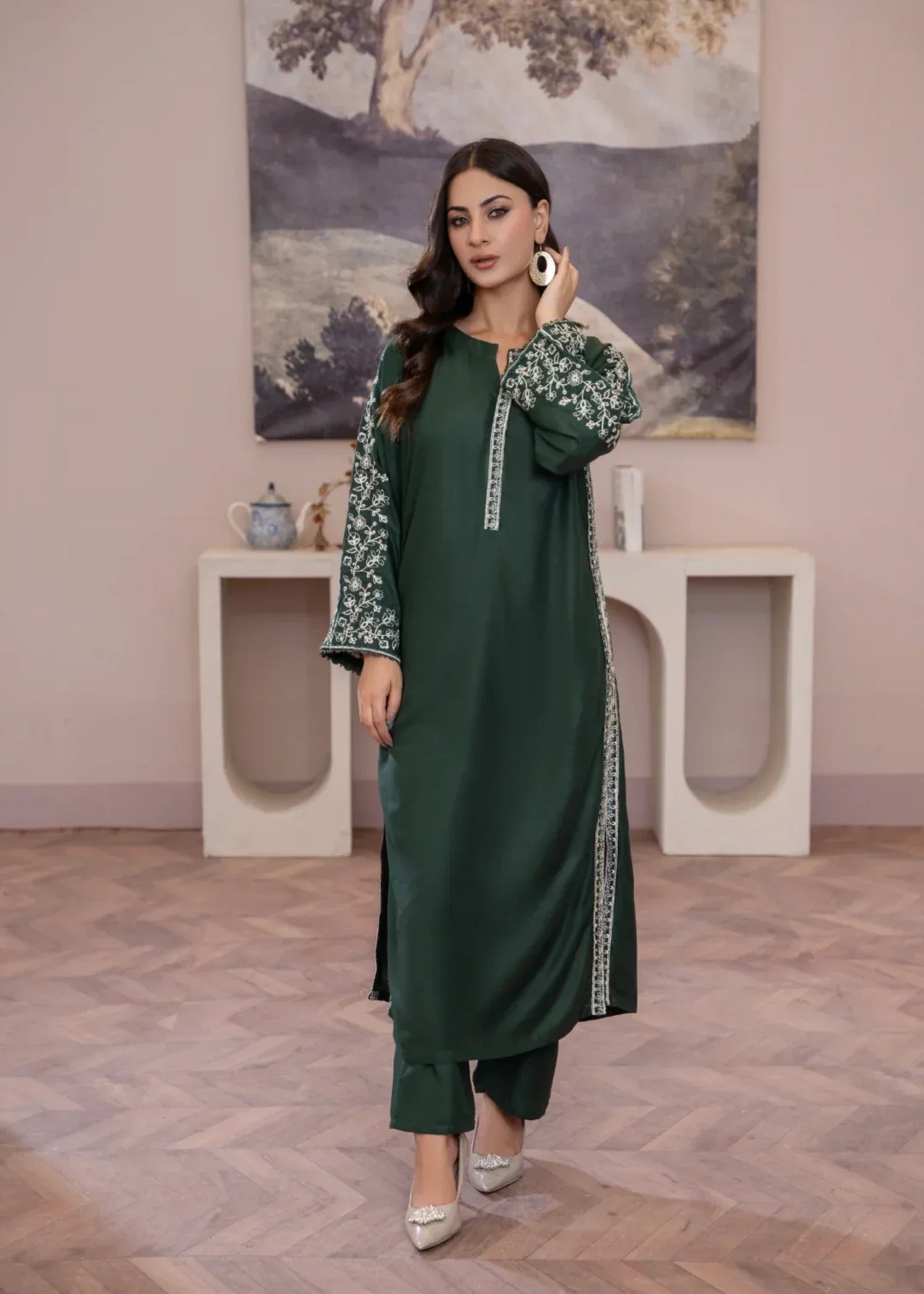Sajfi Closet Grassy Embroidered Stitched Suit for Women | Summer Collection Women 2pcs