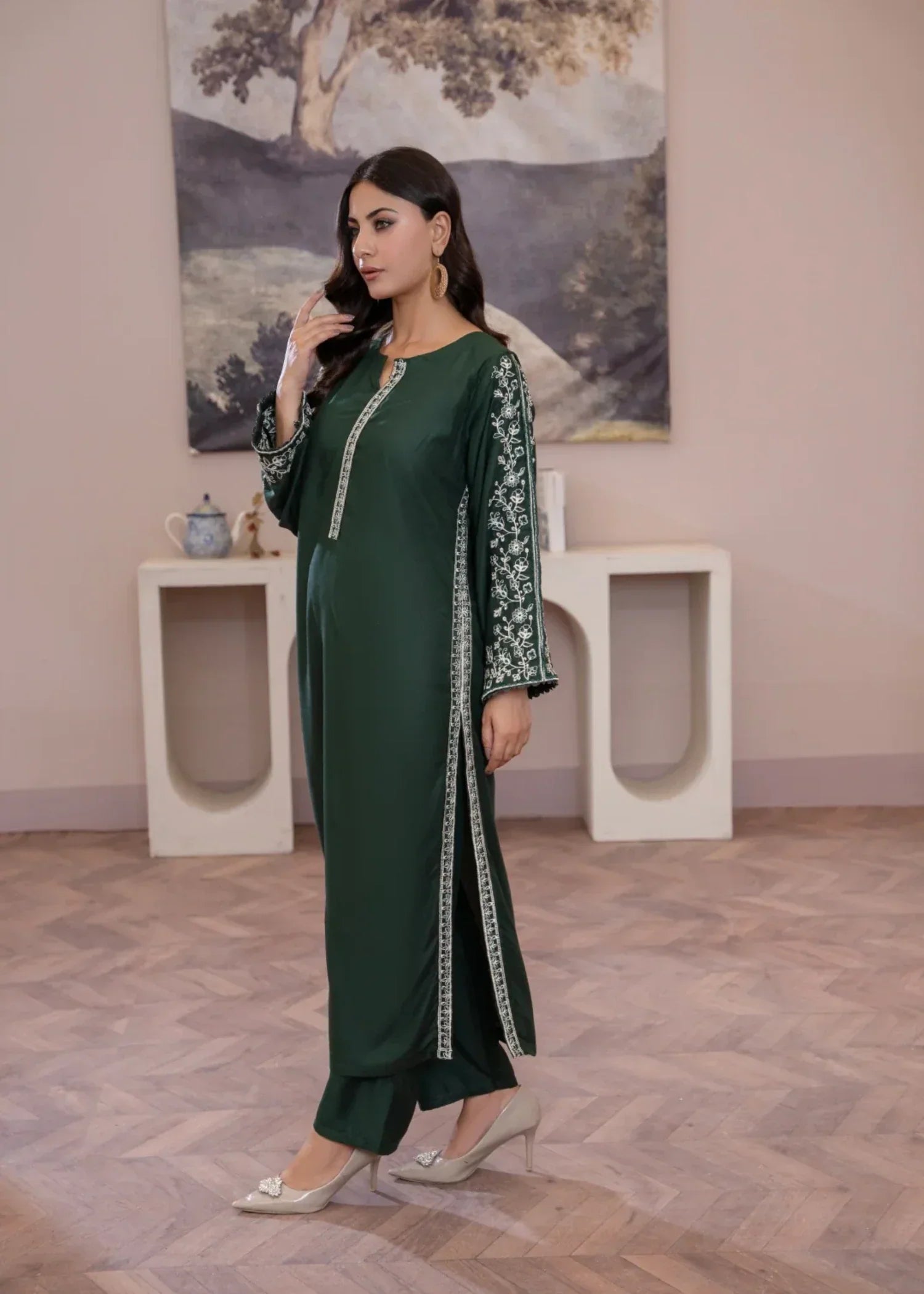 Sajfi Closet Grassy Embroidered Stitched Suit for Women | Summer Collection Women 2pcs