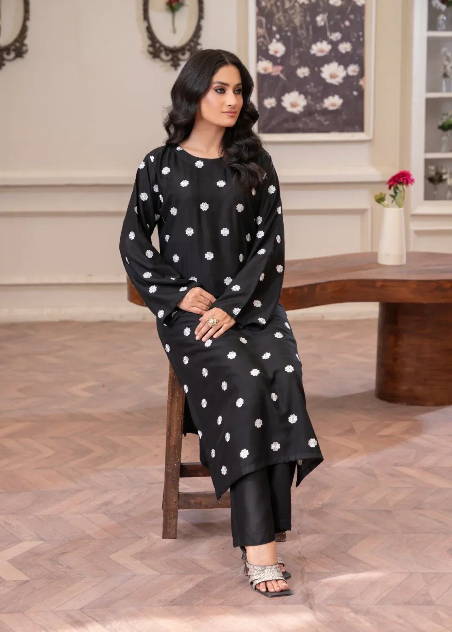 Sajfi Closet Daisy Black Embroidered Stitched Suit for Women | Summer Collection Women 2pcs