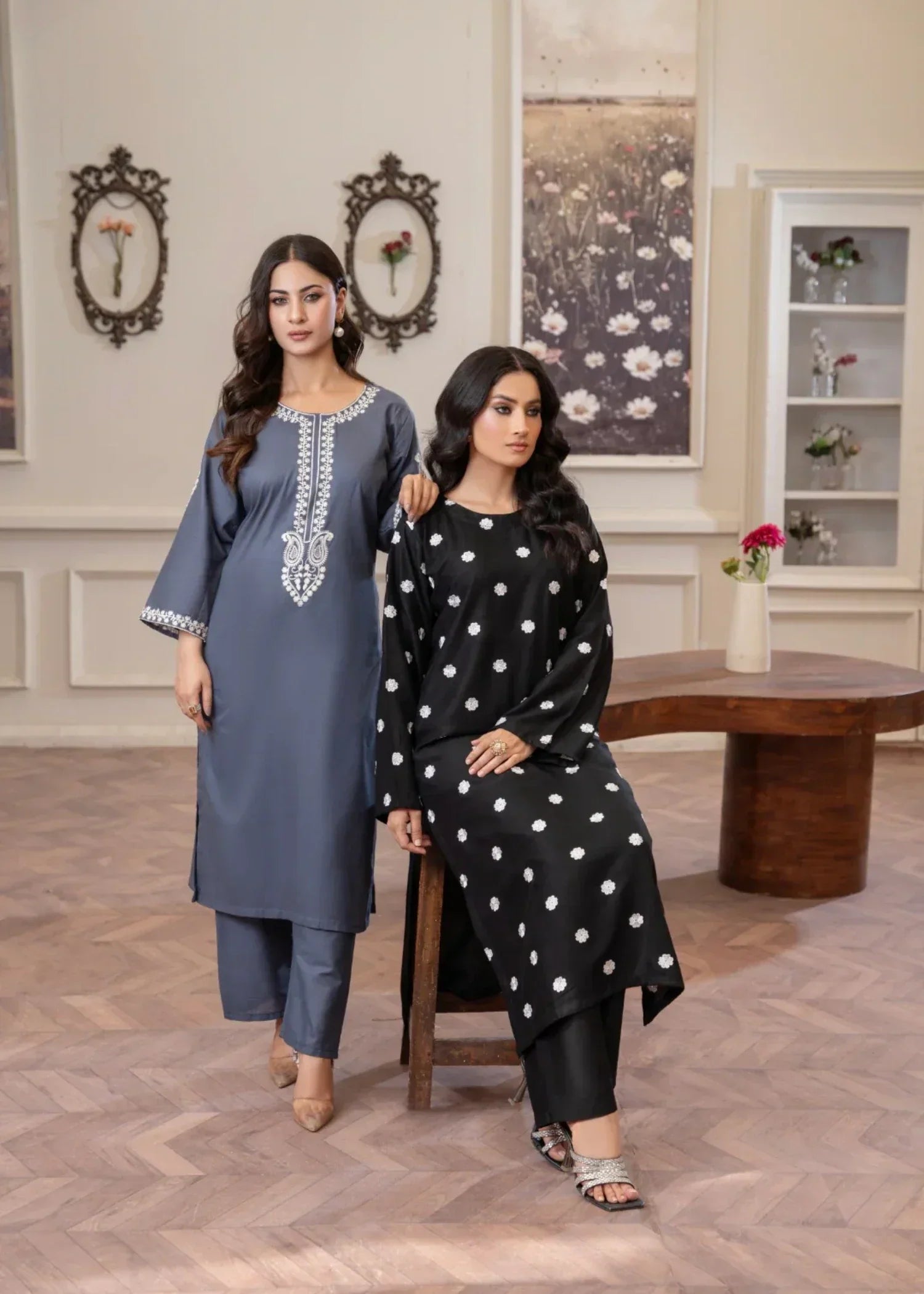 Sajfi Closet Daisy Black Embroidered Stitched Suit for Women | Summer Collection Women 2pcs