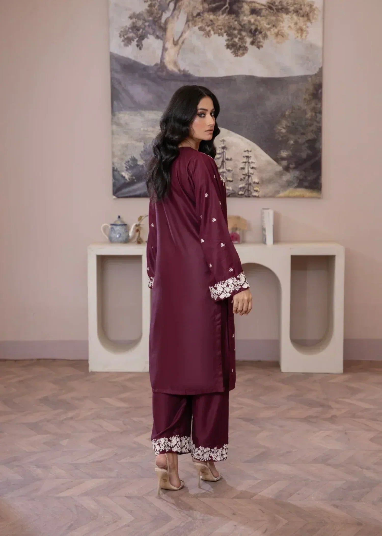 Sajfi Closet Rose Plum Embroidered Stitched Women 2pcs
