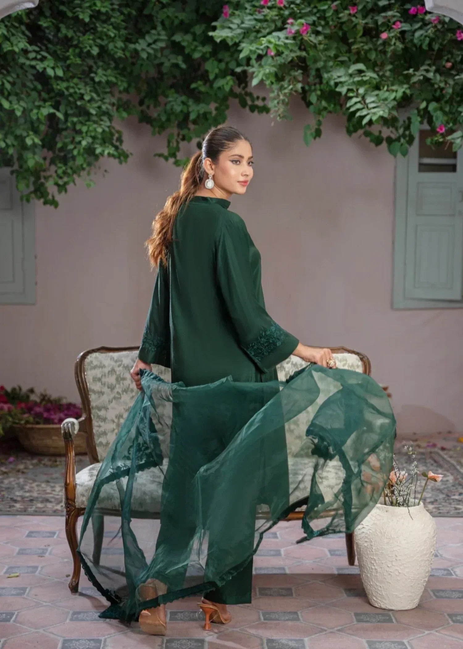 Sajfi Closet Tealine Stitched Suit with Embroidered Dupatta for Women Women 3pcs