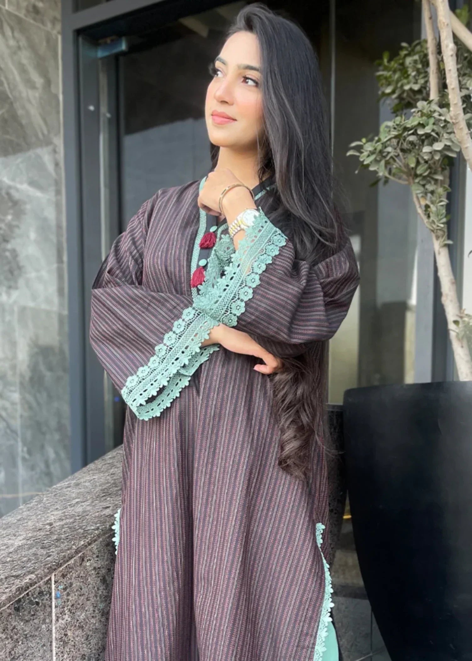 Urban Cut Cotton Yarn Dyed Suit Women 2pcs