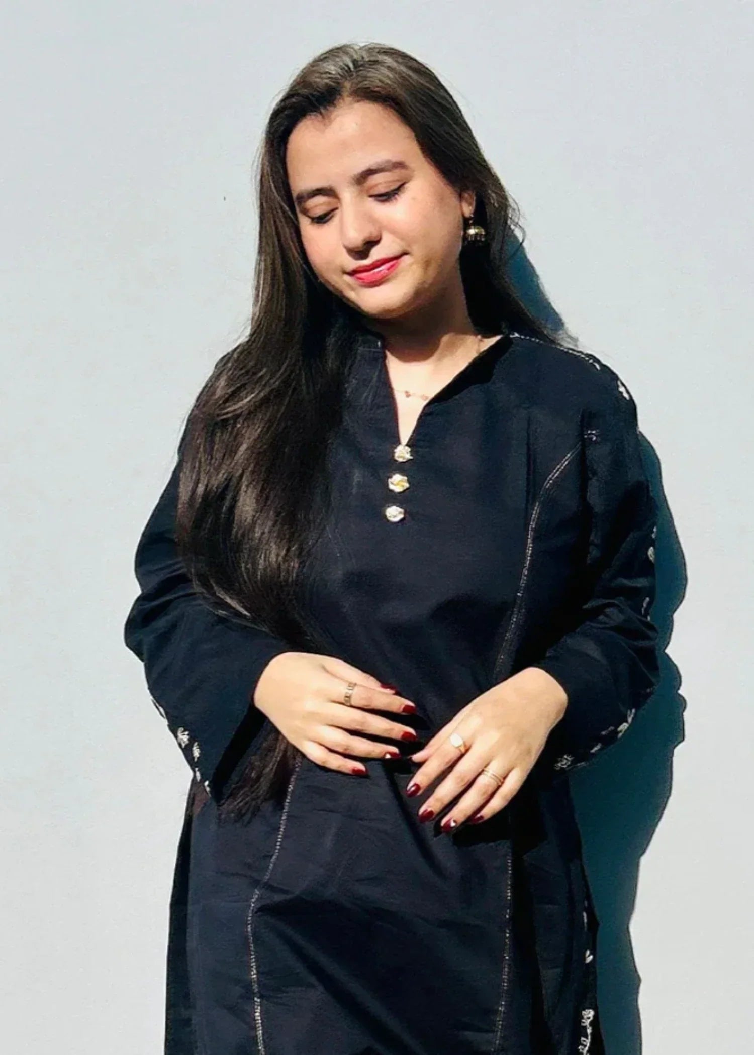 Urban Cut Embroidered Cotton Suit Black Women 2pcs