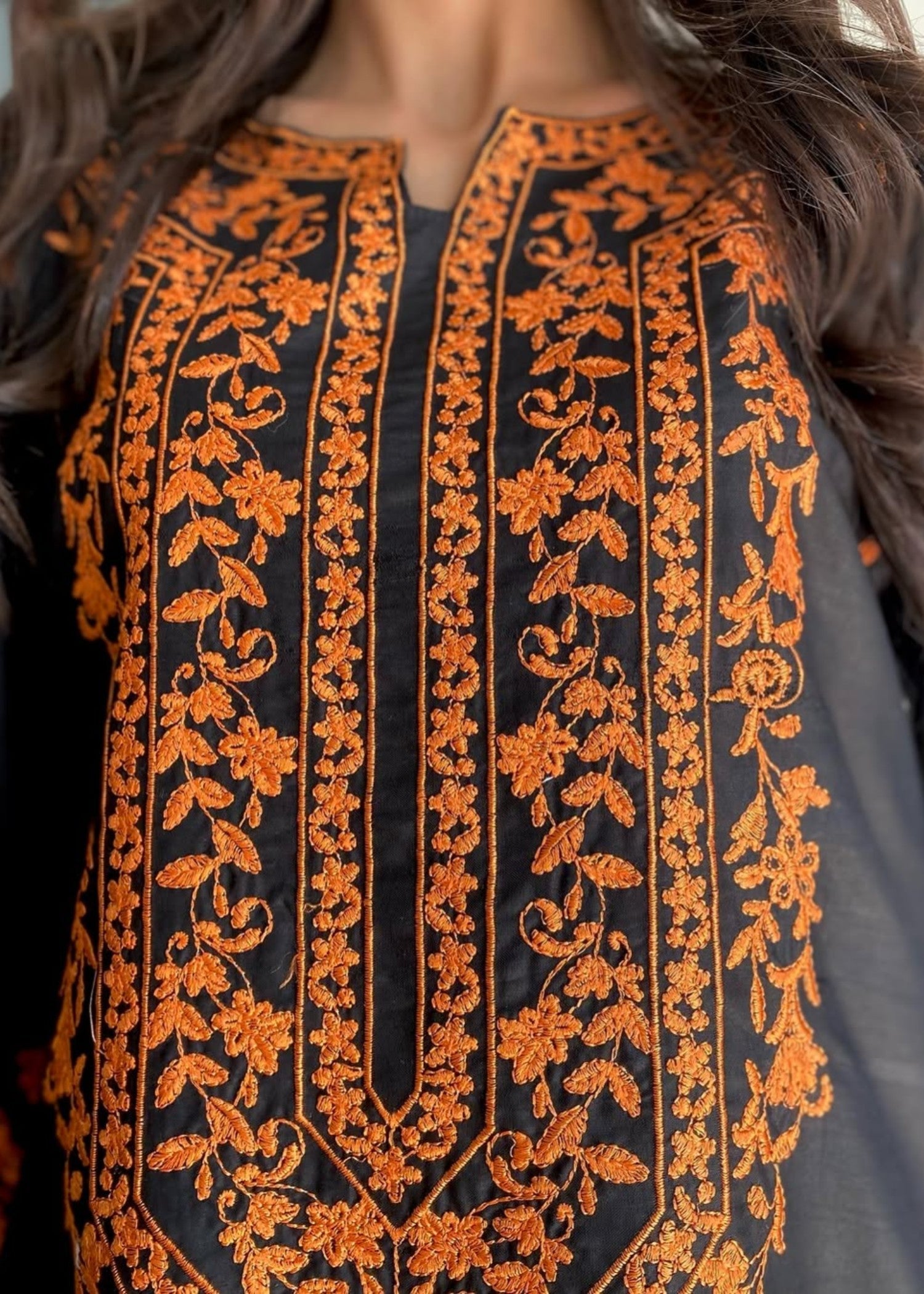 Sabahaats Vibrant Orange Embroidered Kurta with Stylish Plazo Bottoms Women 2pcs