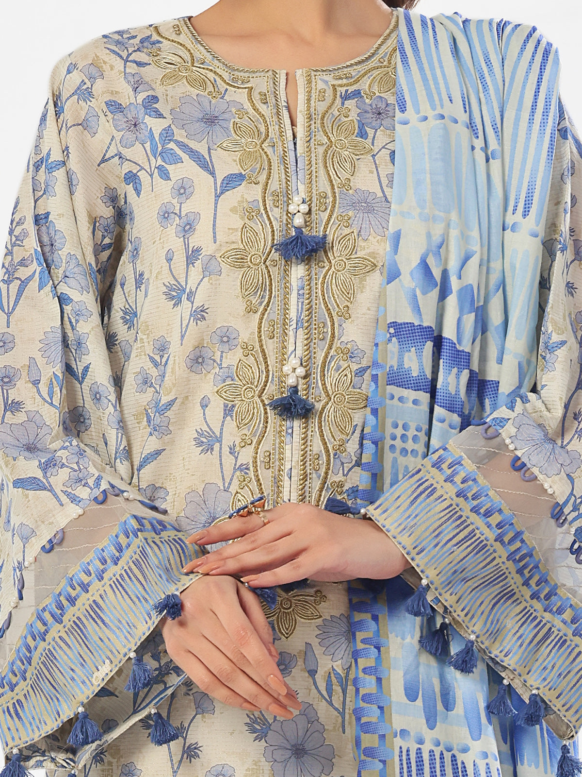 Oaks By Star Textile Mills Embroidered Pret & Unstitched Suit Masoori Lawn Blue Women 3pcs