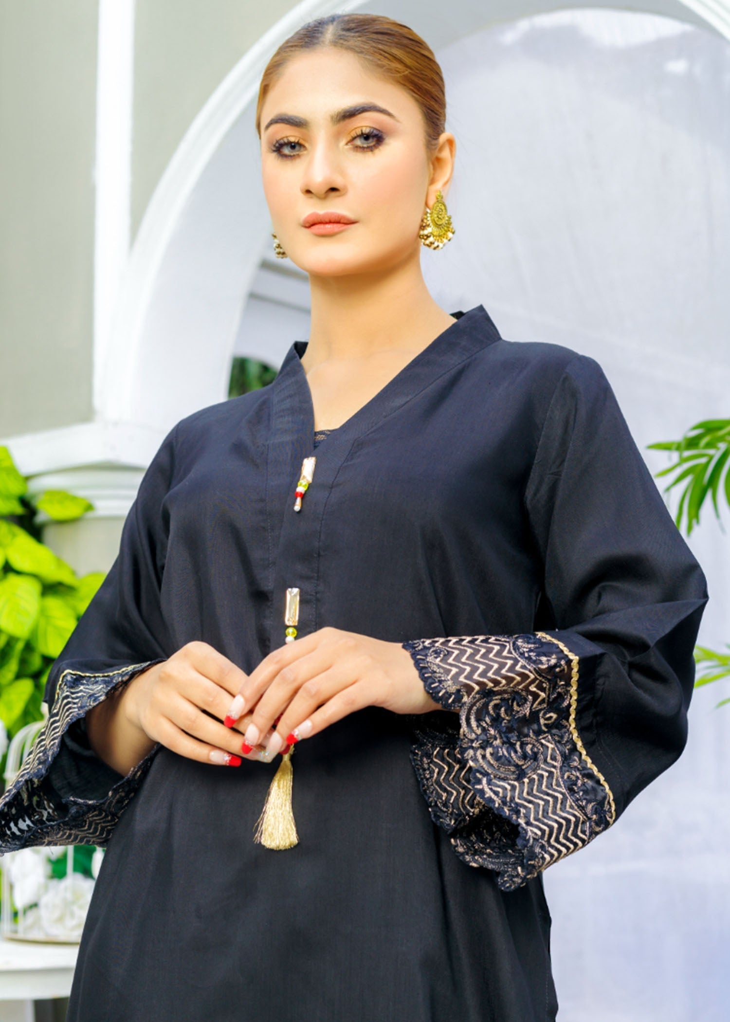 Atrangi BLACK ORGANZA EMBROIDERED DRESS (CC 412) Women 2pcs