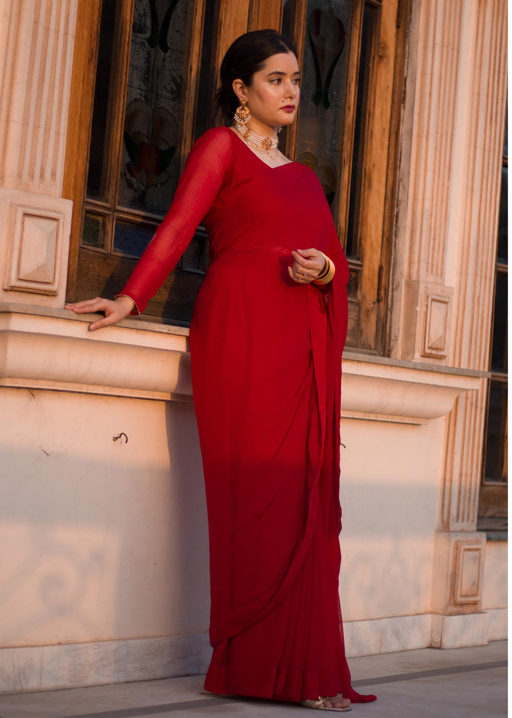HN By Hamna RED SAREE Women