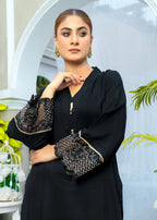 Atrangi BLACK ORGANZA EMBROIDERED DRESS (CC 412) Women 2pcs