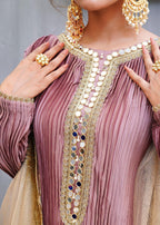 Zar Mauve Pleated Tunic Set Women 3pcs