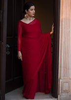 HN By Hamna RED SAREE Women