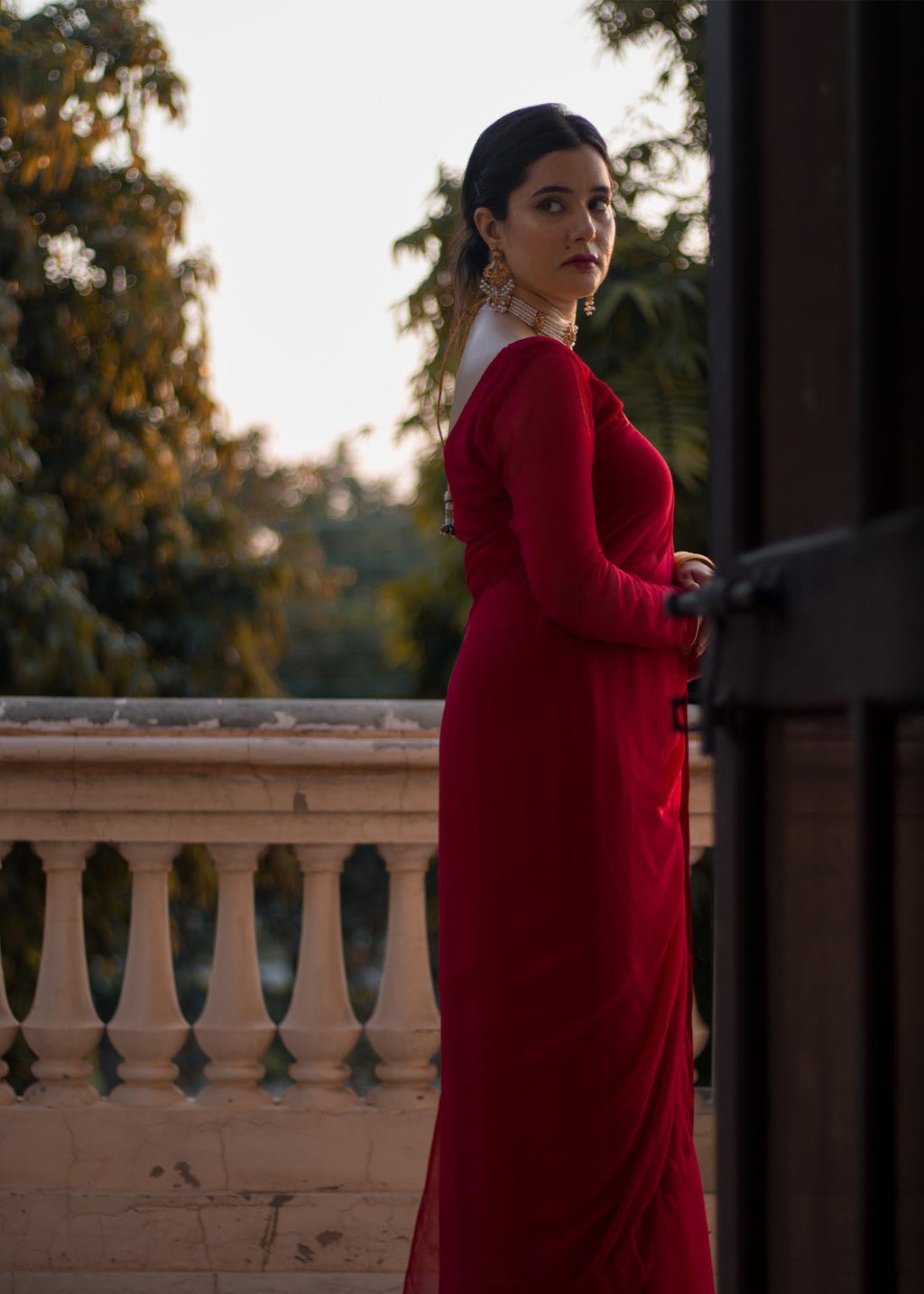 HN By Hamna RED SAREE Women