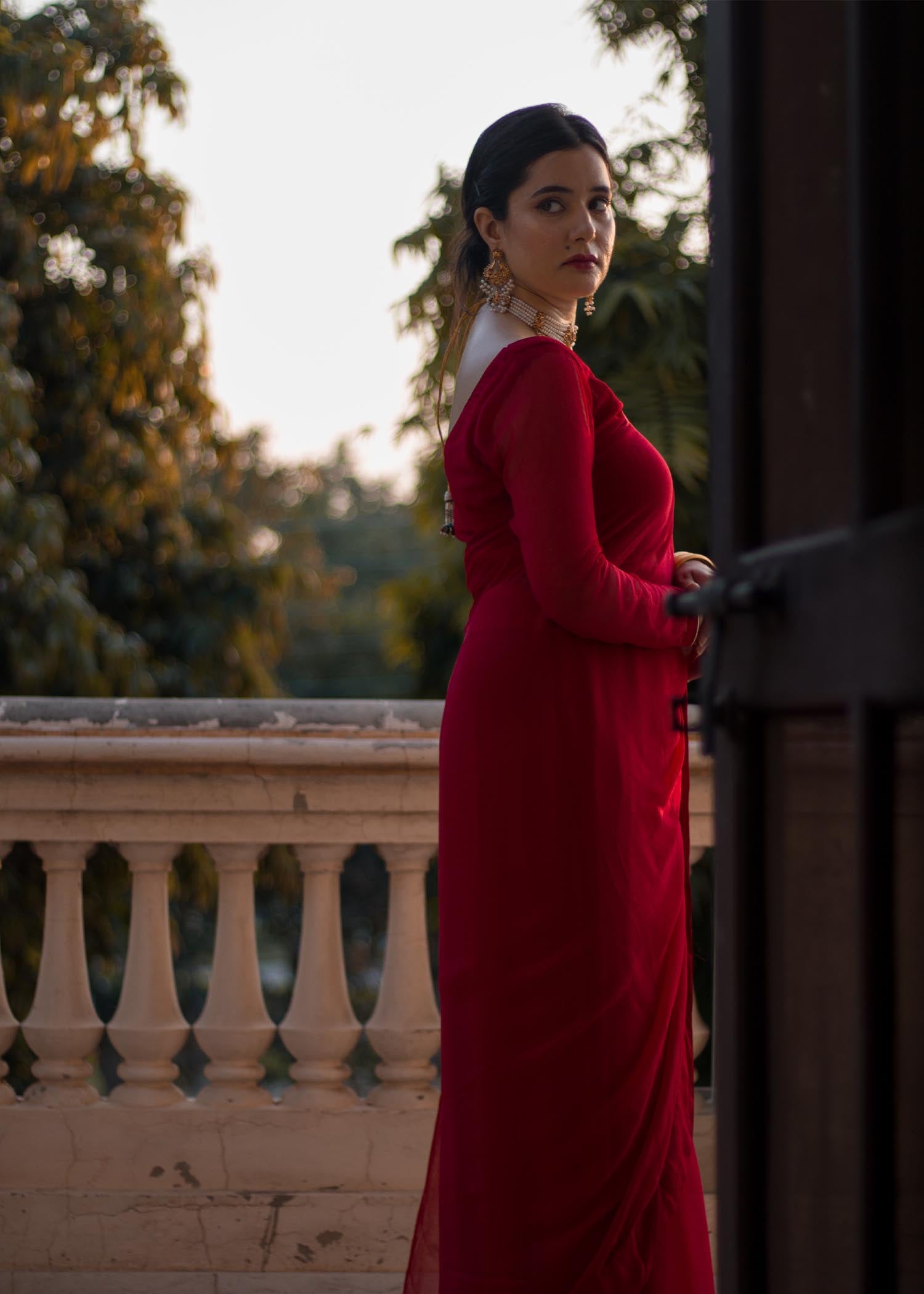 HN By Hamna RED SAREE Women