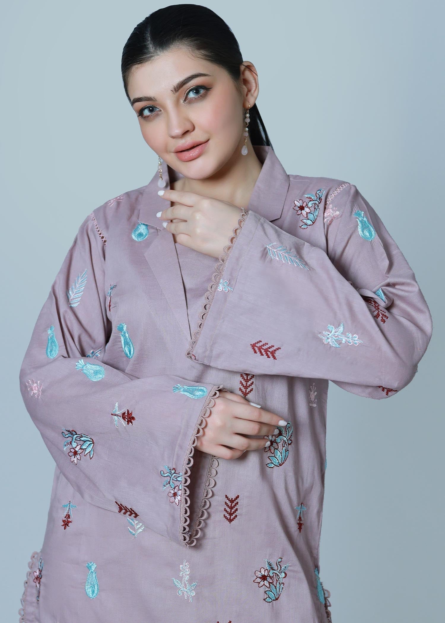 Bareeq Outfits Lavender Dust Embroidered Shirt Women 1pcs