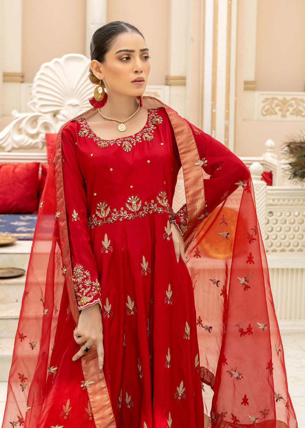 Khola Farhan Design House Elegant Red Long Frock Women