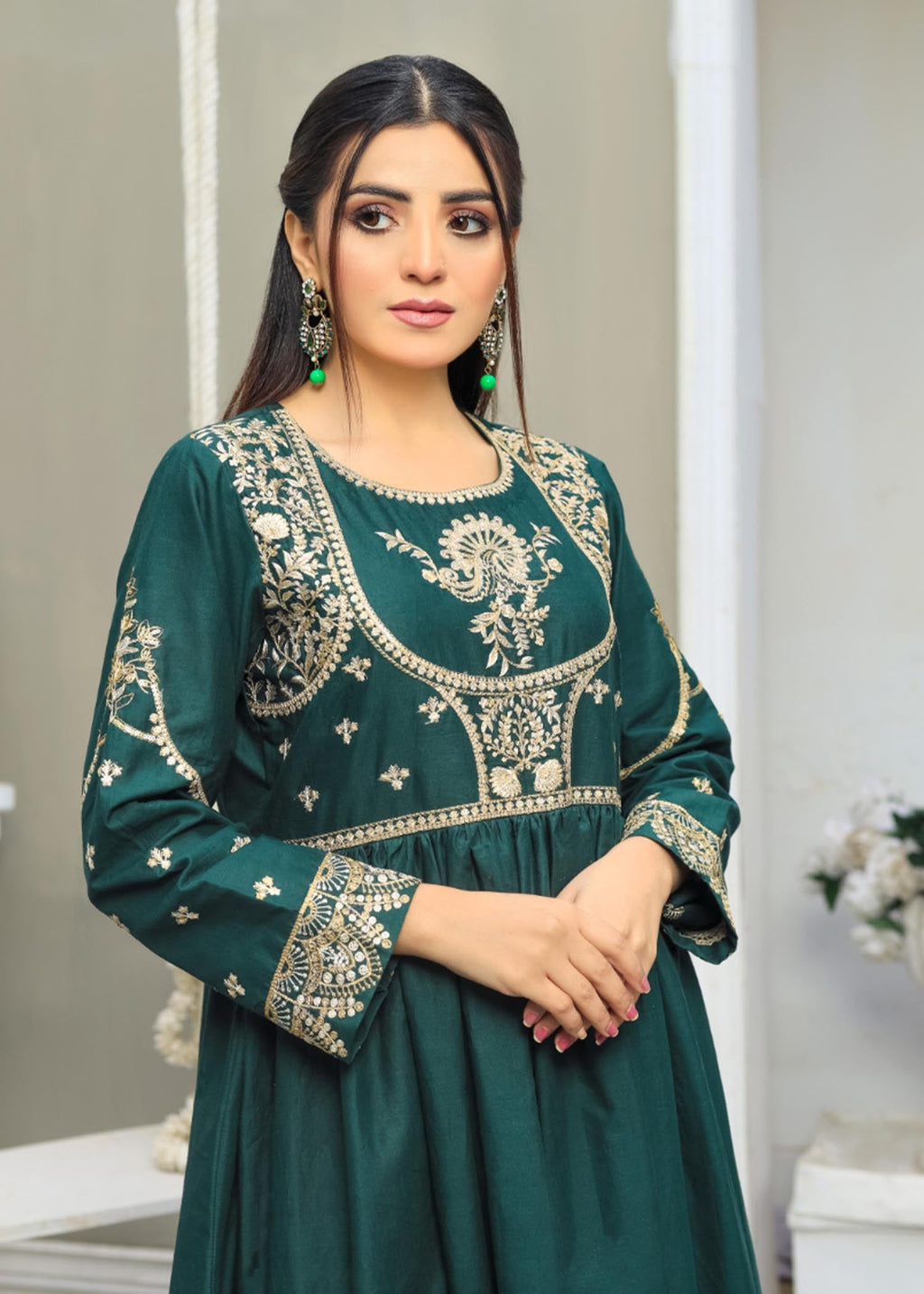 Atrangi GREEN EMBROIDERS FROCK DRESS (CC 642) Women