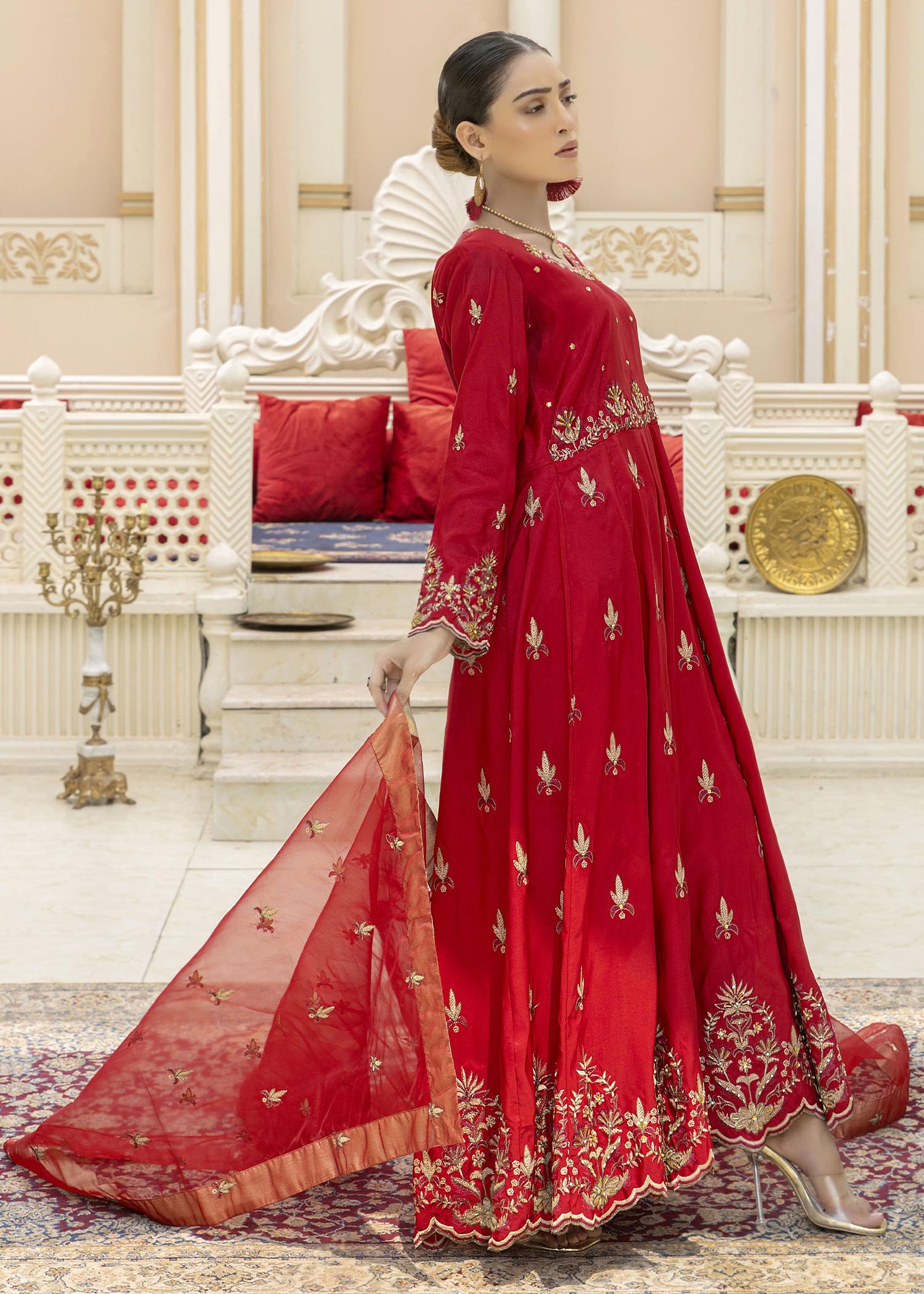 Khola Farhan Design House Elegant Red Long Frock Women