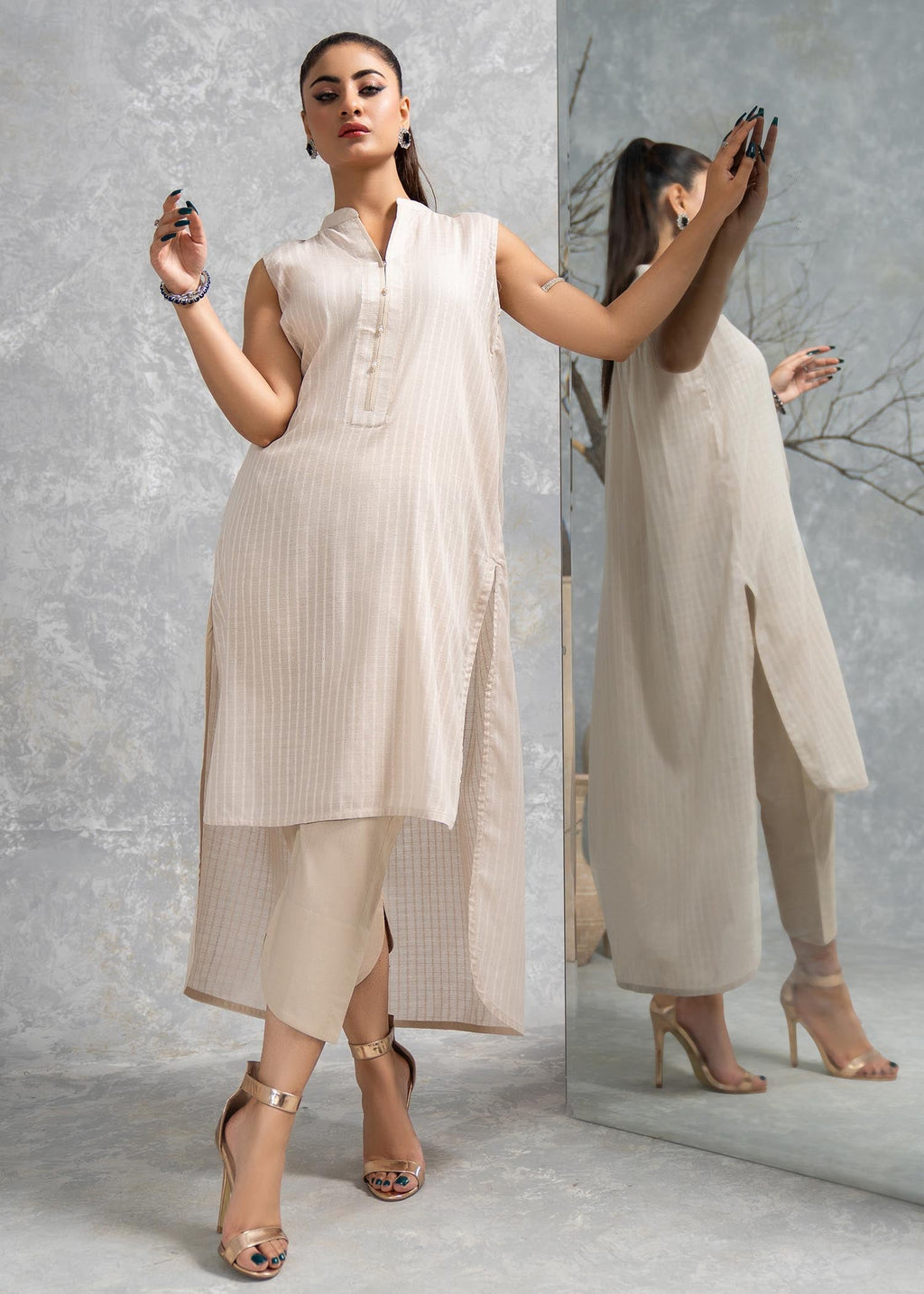 Hemstitch Basic Beige Women 2pcs